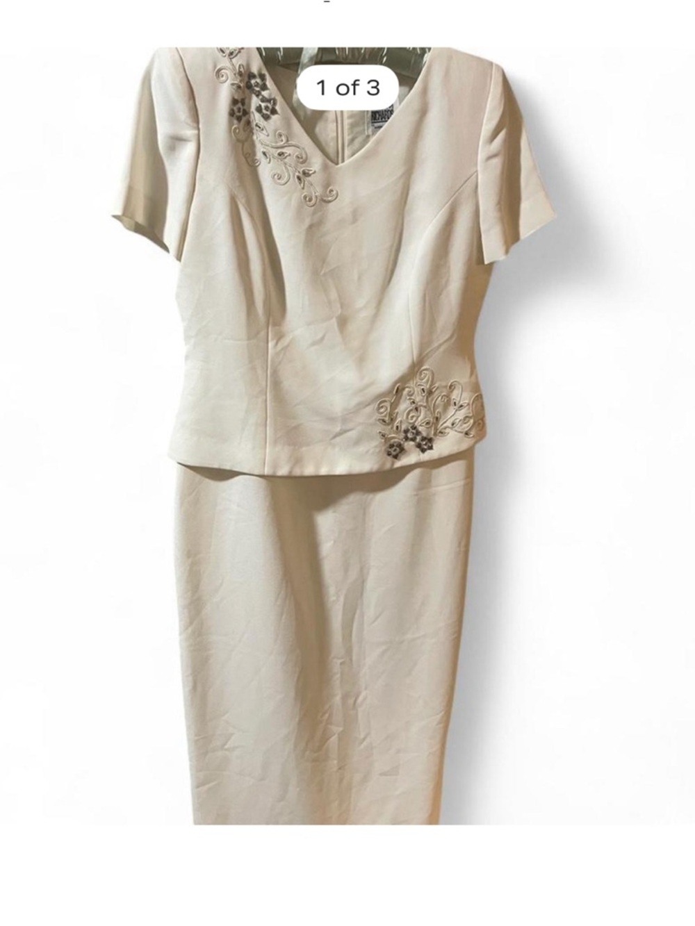 R&M Richards Skirt Suit Womens 10P‎ Ivory Good Embroidered Beaded 2PC Set